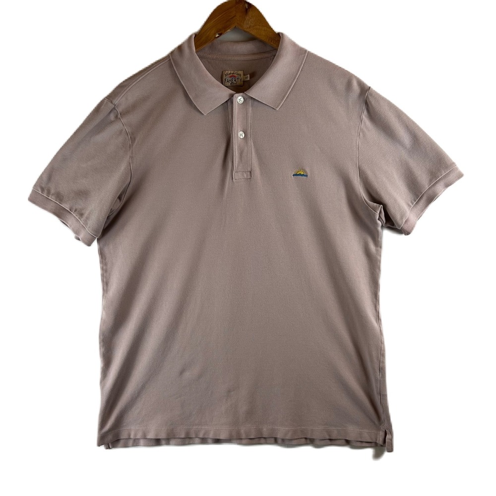 Faherty Mens Sunwashed Polo Shirt Quartz Cotton Lyocell Blend Medium MKU2305